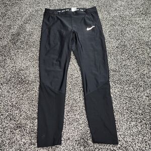 Nike Dri-Fit Leggings Womens‎ Large Pockets,Black Drawstring Mesh Bottom Hi Rise